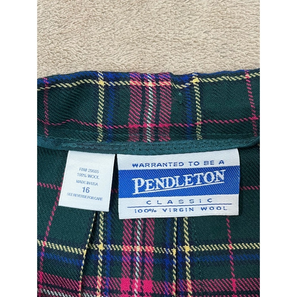 Vtg Pendleton Wool Skirt Suit Set Women 16 Green Pink Plaid Blazer Pleated Skirt - Picture 13 of 16